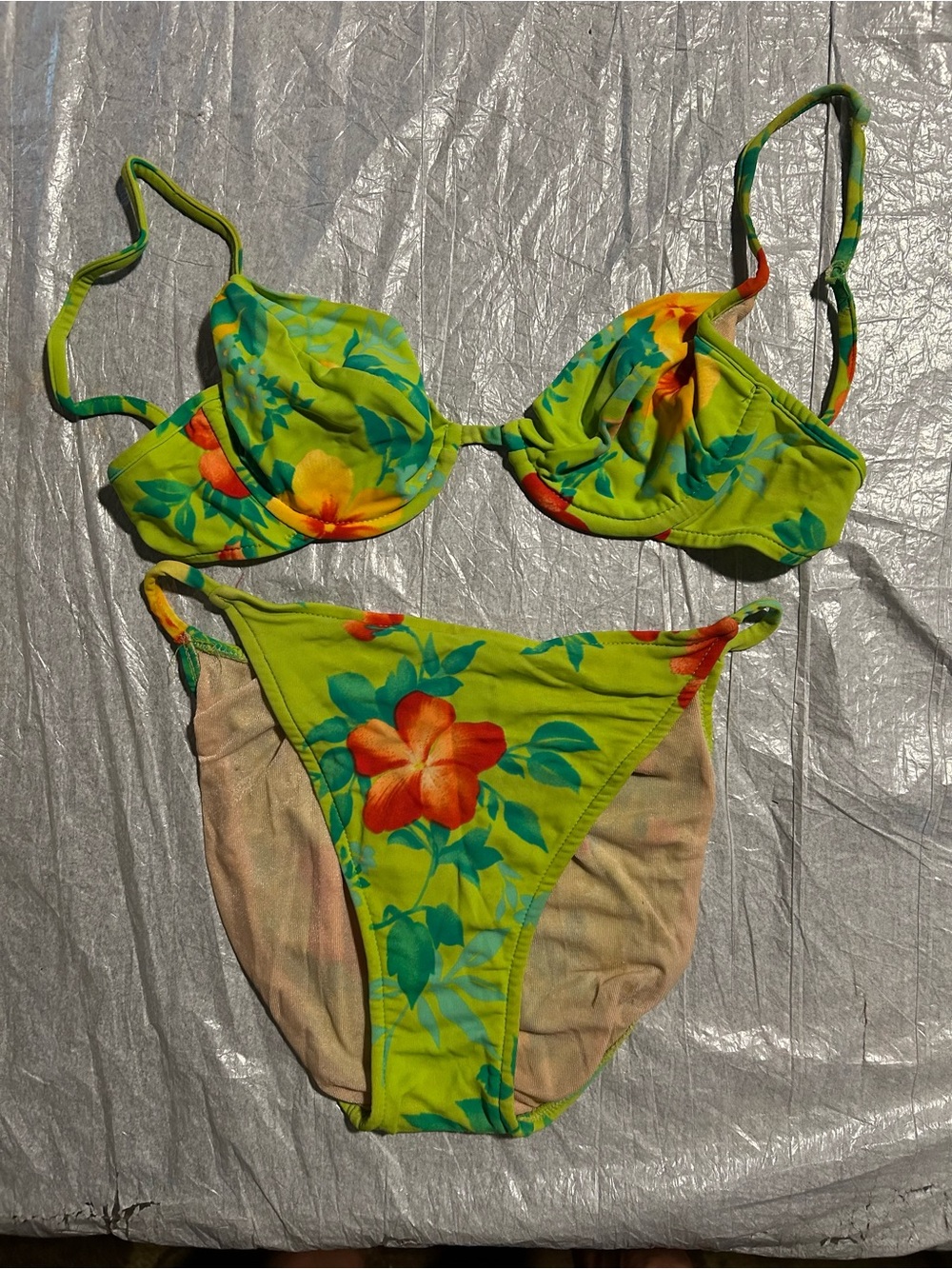 90s Viewpoint by Gottex Green Floral 3-piece Bikini Set